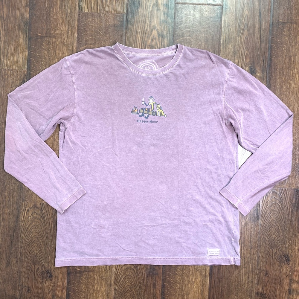 Life is Good Distressed Happy Hour Long Sleeve Top